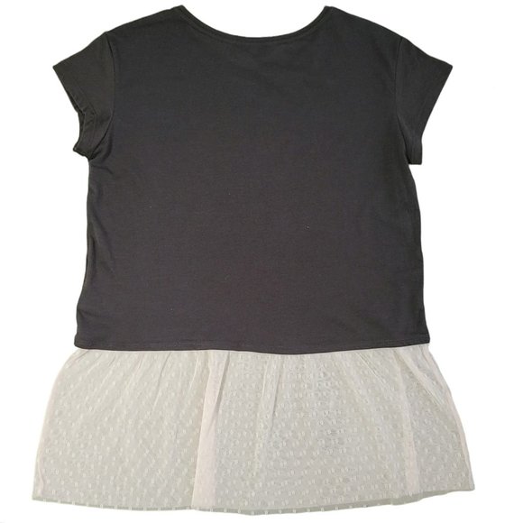 ❤2/$12❤ Girls H&M Cotton/Lace Graphic Tee, Loose Fitting (Dark Grey)- NWOT - Picture 3 of 7